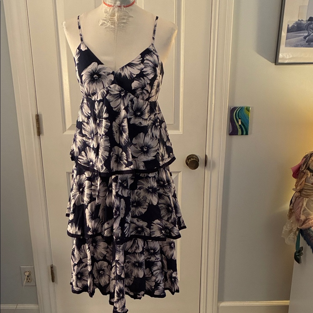 J Crew navy silk lined floral dress